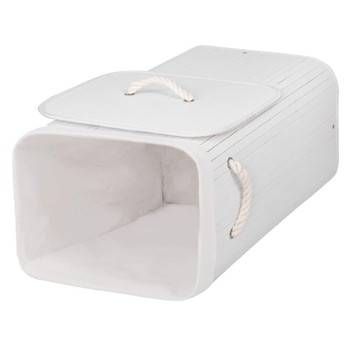 Cos de rufe cu capac, din bambus cu sac textil detasabil, 72 litri, 40x28x60 cm, alb [4]