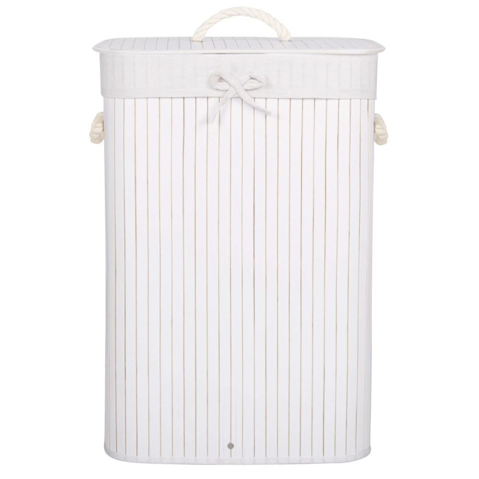 Cos de rufe cu capac, din bambus cu sac textil detasabil, 72 litri, 40x28x60 cm, alb [12]