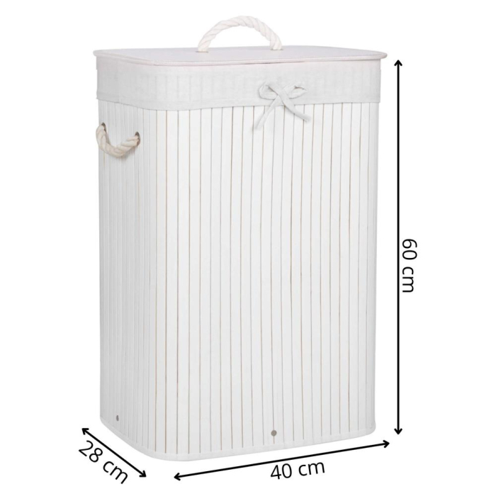 Cos de rufe cu capac, din bambus cu sac textil detasabil, 72 litri, 40x28x60 cm, alb [11]