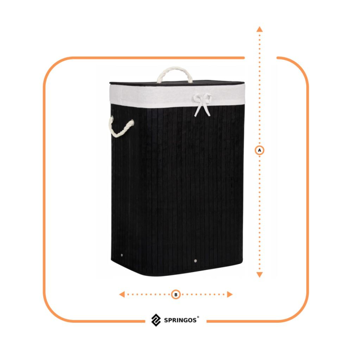 Cos de rufe cu capac, din bambus cu sac textil detasabil, 72 litri, 40x30x60 cm, negru [3]