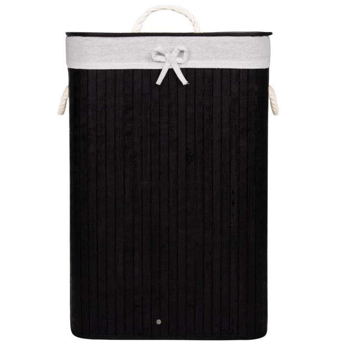 Cos de rufe cu capac, din bambus cu sac textil detasabil, 72 litri, 40x30x60 cm, negru [10]