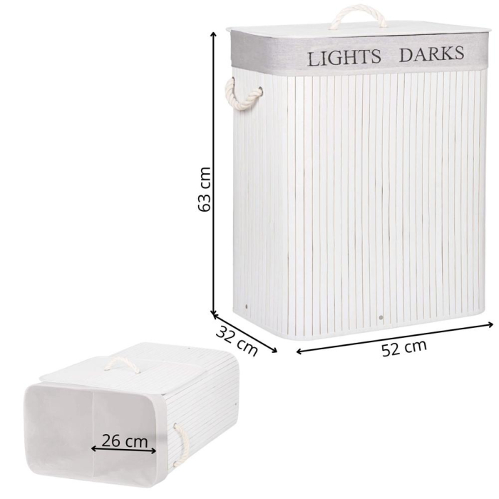 Cos de rufe cu capac si 2 compartimente, sac textil detasabil, 100 litri, 52x33x63 cm, alb si bej [9]