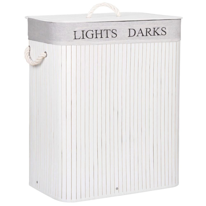 Cos de rufe cu capac si 2 compartimente, sac textil detasabil, 100 litri, 52x33x63 cm, alb si bej [10]