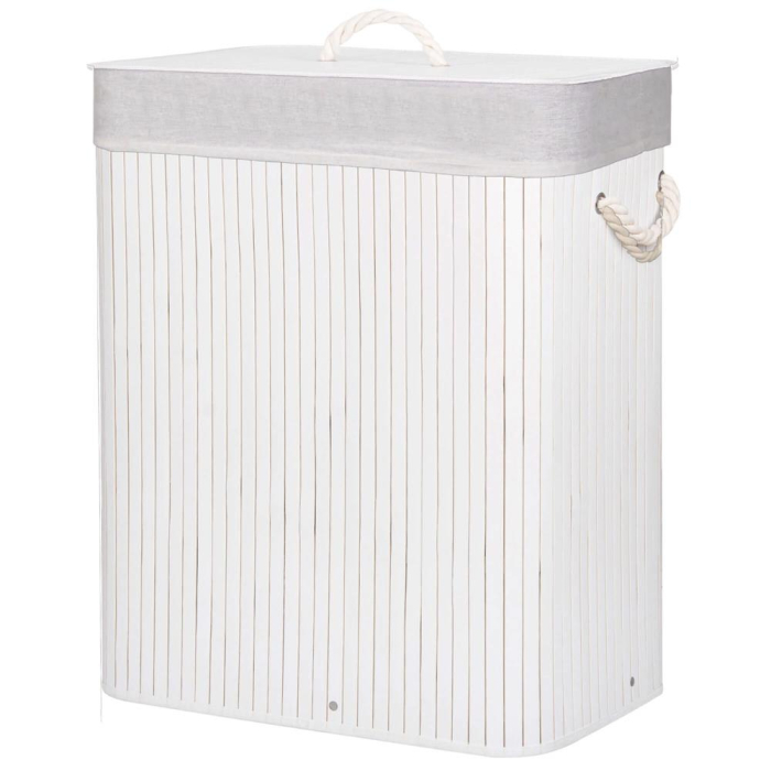 Cos de rufe cu capac si 2 compartimente, sac textil detasabil, 100 litri, 52x33x63 cm, alb si bej [4]