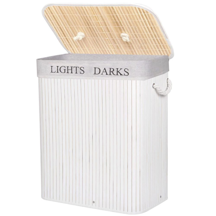 Cos de rufe cu capac si 2 compartimente, sac textil detasabil, 100 litri, 52x33x63 cm, alb si bej [3]