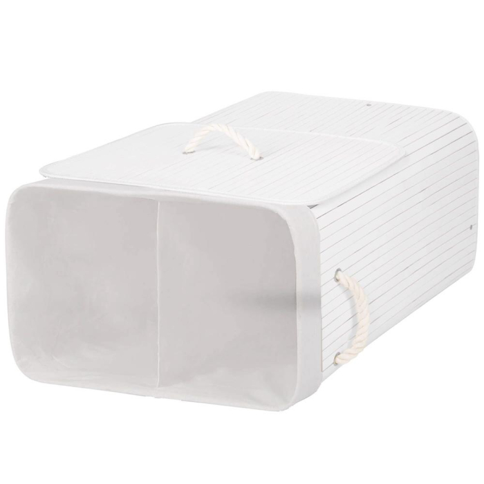 Cos de rufe cu capac si 2 compartimente, sac textil detasabil, 100 litri, 52x33x63 cm, alb si bej [7]