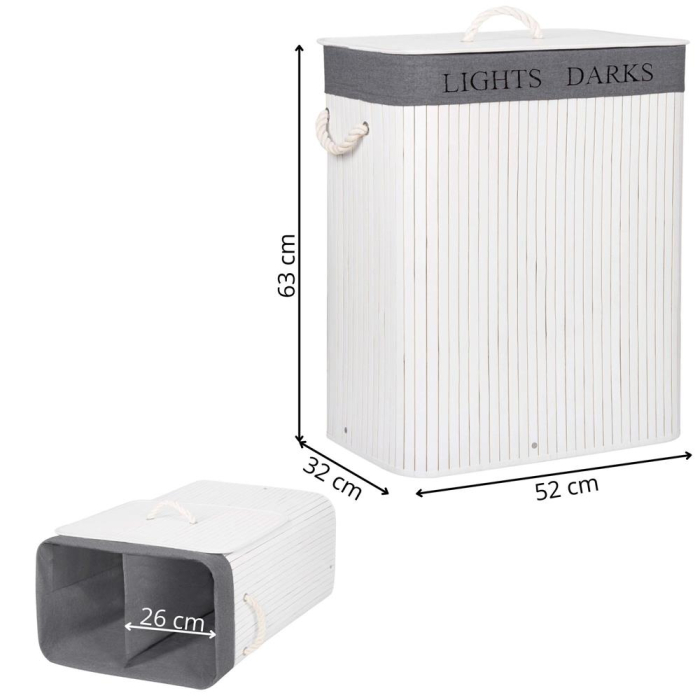 Cos de rufe cu capac si 2 compartimente, sac textil detasabil, 100 litri, 52x33x63 cm, alb si gri [11]