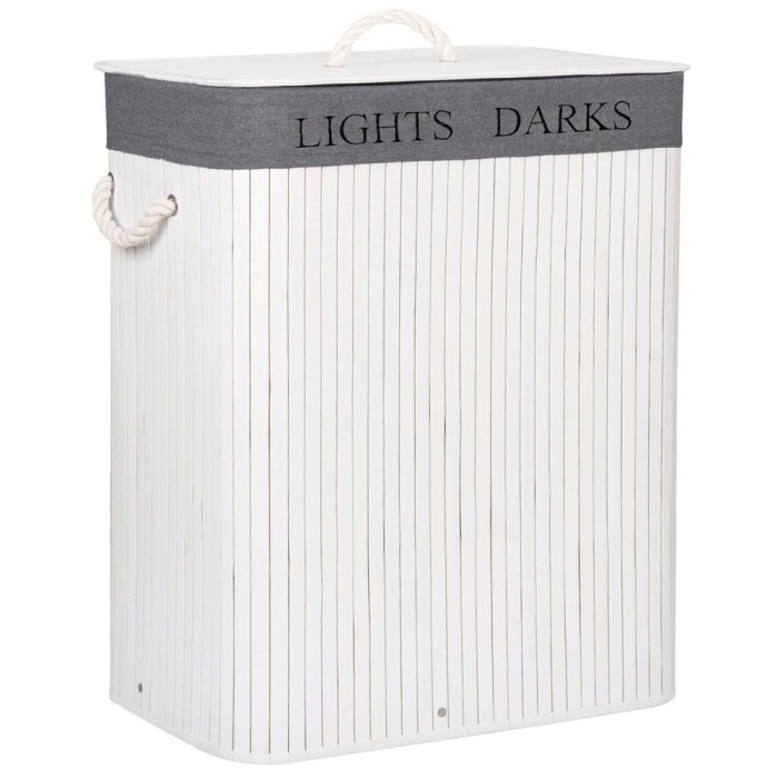 Cos de rufe cu capac si 2 compartimente, sac textil detasabil, 100 litri, 52x33x63 cm, alb si gri [7]