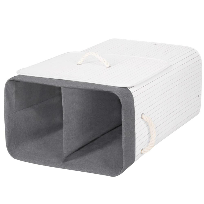 Cos de rufe cu capac si 2 compartimente, sac textil detasabil, 100 litri, 52x33x63 cm, alb si gri [4]