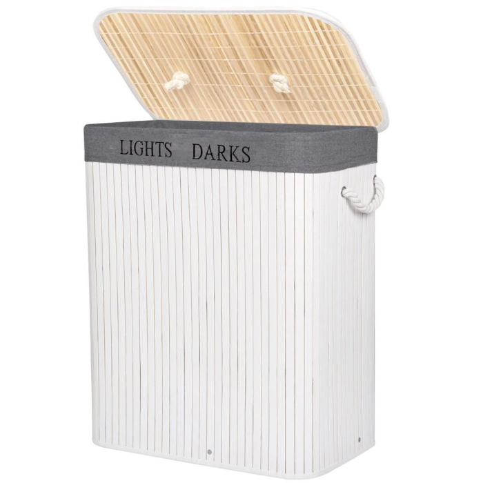 Cos de rufe cu capac si 2 compartimente, sac textil detasabil, 100 litri, 52x33x63 cm, alb si gri [9]