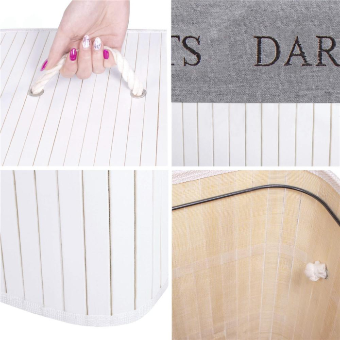 Cos de rufe cu capac si 2 compartimente, sac textil detasabil, 100 litri, 52x33x63 cm, alb si gri [5]