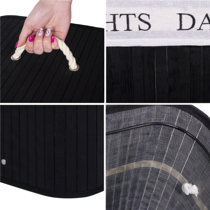 Cos de rufe cu capac si 2 compartimente, sac textil detasabil, 100 litri, 52x33x63 cm, negru [6]