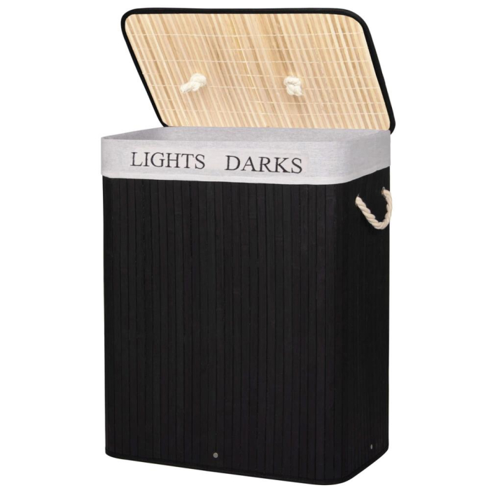 Cos de rufe cu capac si 2 compartimente, sac textil detasabil, 100 litri, 52x33x63 cm, negru [9]