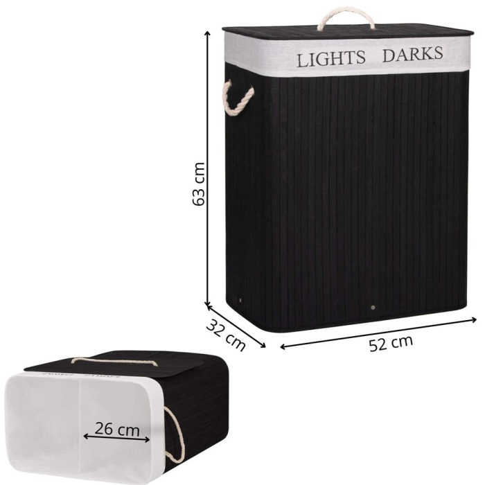 Cos de rufe cu capac si 2 compartimente, sac textil detasabil, 100 litri, 52x33x63 cm, negru [13]