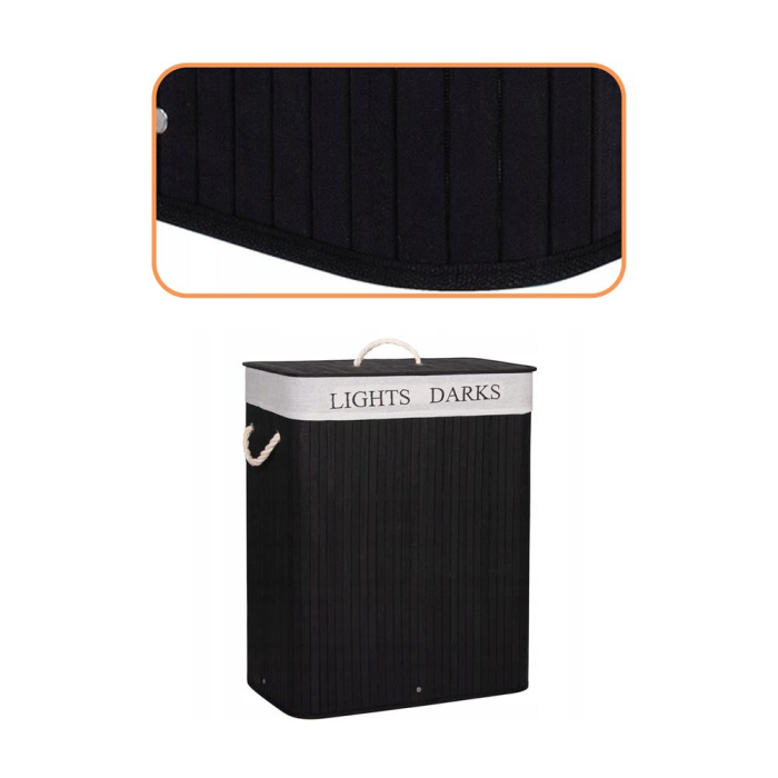 Cos de rufe cu capac si 2 compartimente, sac textil detasabil, 100 litri, 52x33x63 cm, negru [3]