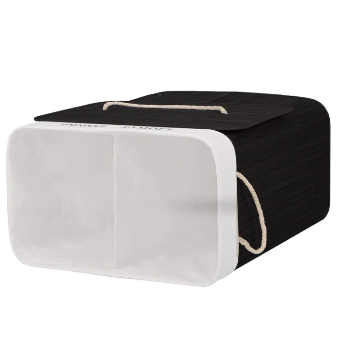 Cos de rufe cu capac si 2 compartimente, sac textil detasabil, 100 litri, 52x33x63 cm, negru [4]