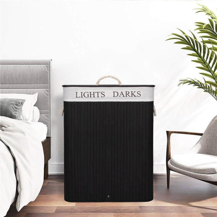 Cos de rufe cu capac si 2 compartimente, sac textil detasabil, 100 litri, 52x33x63 cm, negru [2]