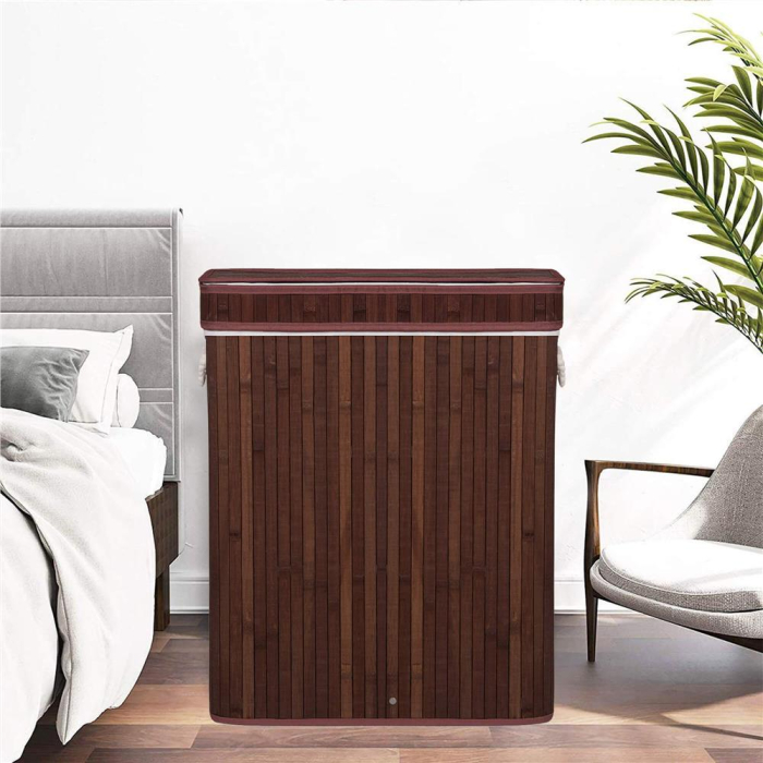 Cos de rufe cu capac si 3 compartimente, sac textil detasabil, 100 litri, 51x32x63 cm, maro [14]