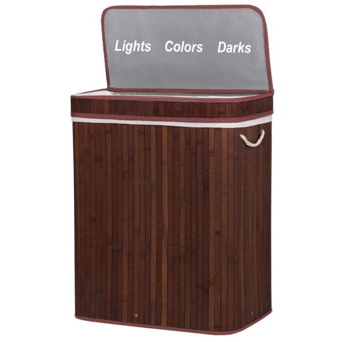 Cos de rufe cu capac si 3 compartimente, sac textil detasabil, 100 litri, 51x32x63 cm, maro [5]