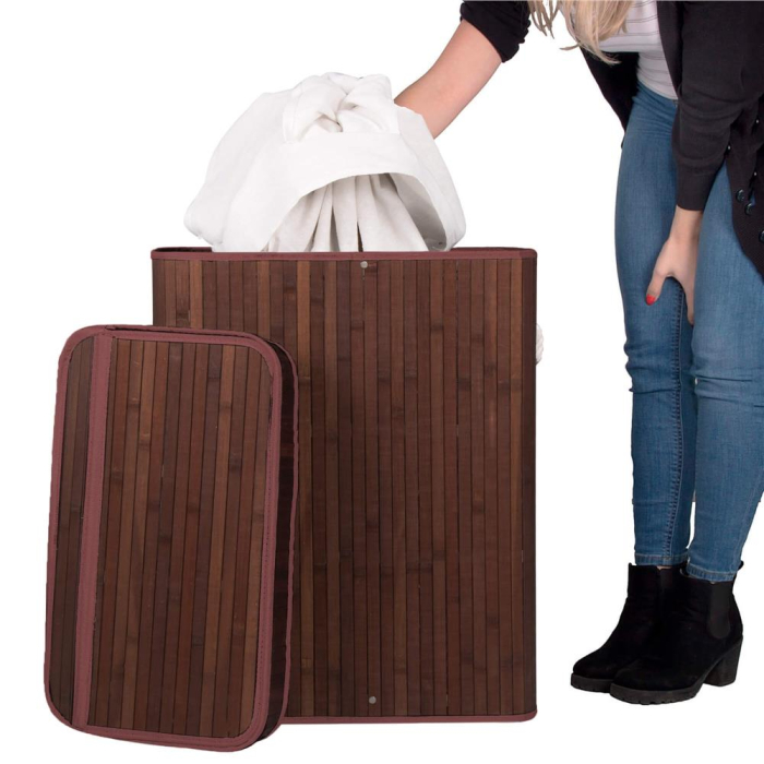 Cos de rufe cu capac si 3 compartimente, sac textil detasabil, 100 litri, 51x32x63 cm, maro [15]