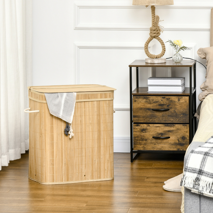  Cos de Rufe de 90L Pliabil cu 2 Compartimente, Capac si Manere din Bambus [2]