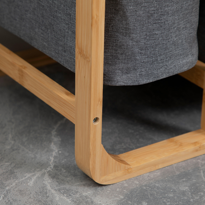  Cos de rufe din bambus , cos de rufe cu 3 pungi glisante din material textil si raft deschis, cos de spalat cu 3 sectiuni, economiseste spatiu, natural [9]