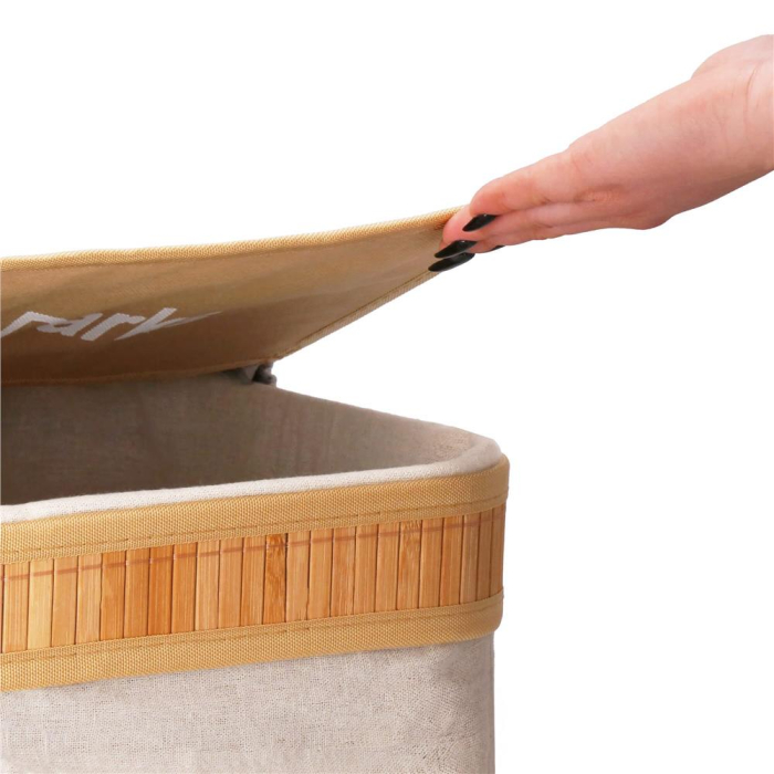 Cos de rufe din bambus cu capac, 2 compartimente, sac detasabil, volum 100L, 53x32x62cm, maro [8]