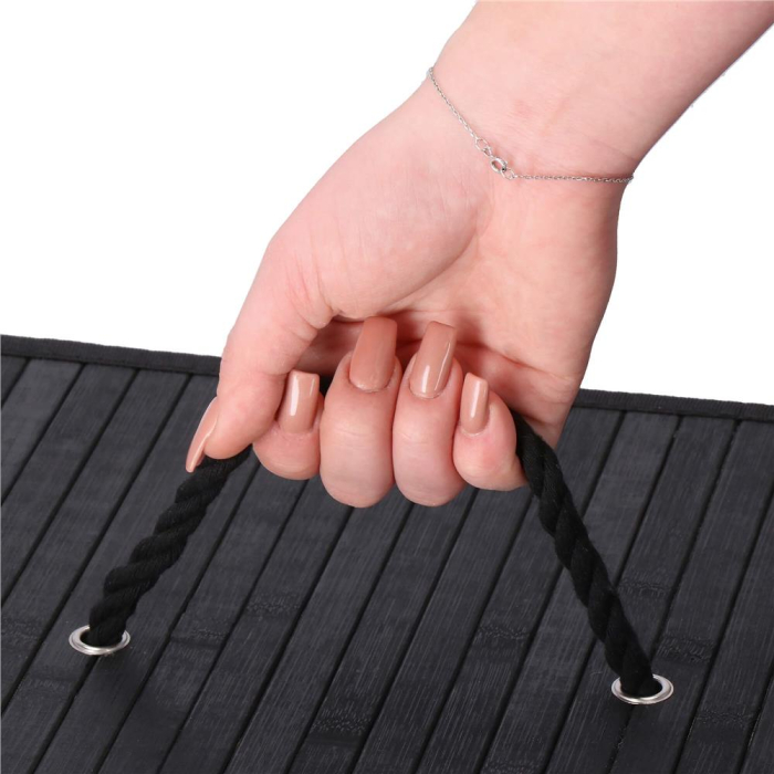 Cos de rufe din bambus cu capac, 2 compartimente, sac detasabil, volum 100L, 54x34x60cm, negru [17]