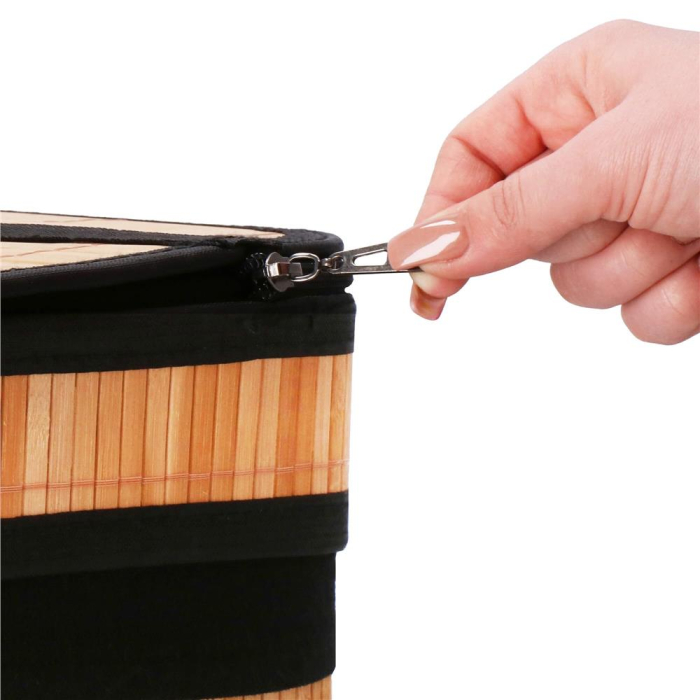 Cos de rufe din bambus cu capac, sac detasabil, volum 72L, 42x33x60cm, maro [11]