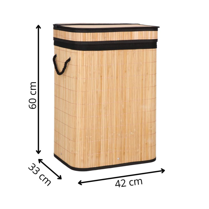 Cos de rufe din bambus cu capac, sac detasabil, volum 72L, 42x33x60cm, maro [25]