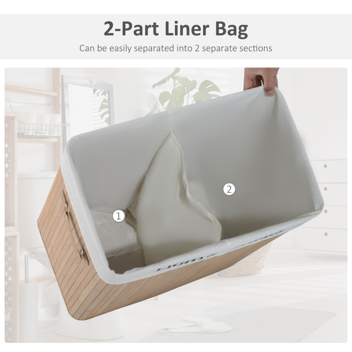  Cos de rufe din bambus cu capac si captuseala detasabila, natural, 52x32x63cm [7]