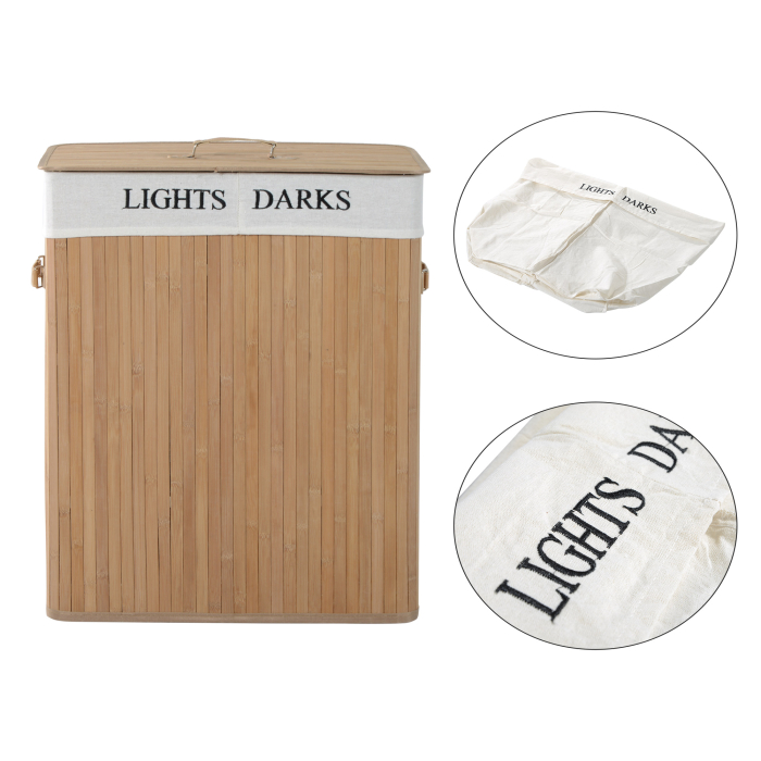  Cos de rufe din bambus cu capac si captuseala detasabila, natural, 52x32x63cm [8]
