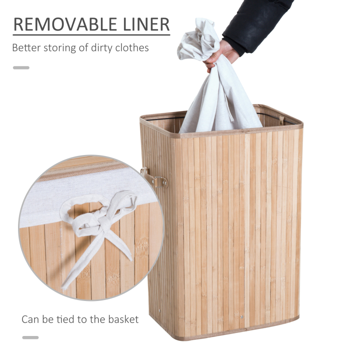  Cos de rufe din bambus cu capac si geanta detasabila din material, 40x30x60cm, natural [5]