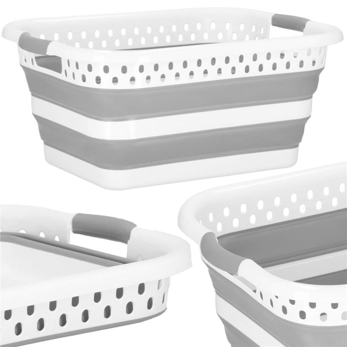 Cos de rufe pliabil tip lighean, cu manere, din plastic si silicon, 53x38x24cm, 24litri, gri [4]