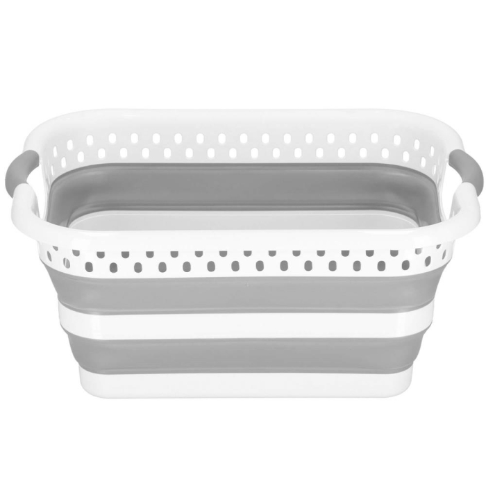 Cos de rufe pliabil tip lighean, cu manere, din plastic si silicon, 53x38x24cm, 24litri, gri [14]