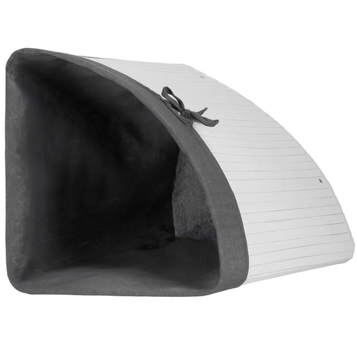 Cos rufe triunghiular colt bambus capac sac textil 60l, 55x35x60 cm, economisire spatiu, alb gri [19]