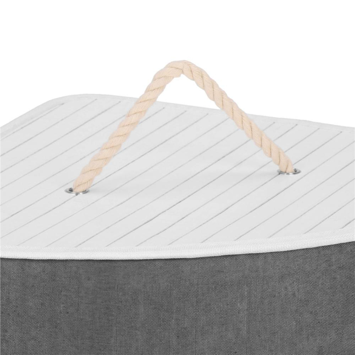 Cos rufe triunghiular colt bambus capac sac textil 60l, 55x35x60 cm, economisire spatiu, alb gri [14]