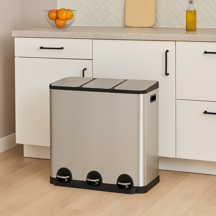 Cos gunoi 5Five Ariane, colectare selectiva, 3 compartimente 18L, inox, 61x36x62 cm, gri [3]