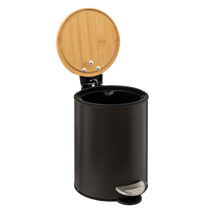 Cos gunoi 5Five Modern Color cu capac bambus si sistem soft-close, otel, polipropilena si bambus, 3L, 22x17x23 cm, negru [2]