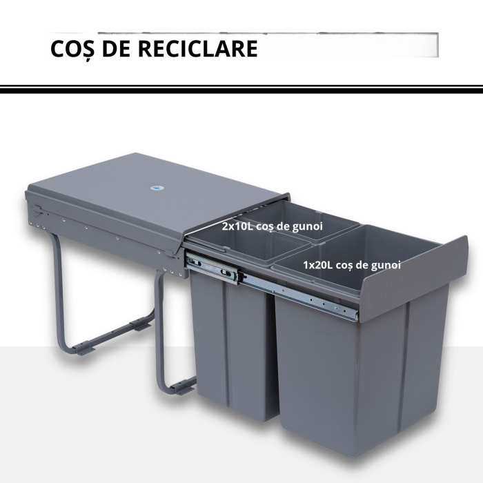  Cos Gunoi Ecologic 40L - 3 Compartimente Separate, Gri [5]