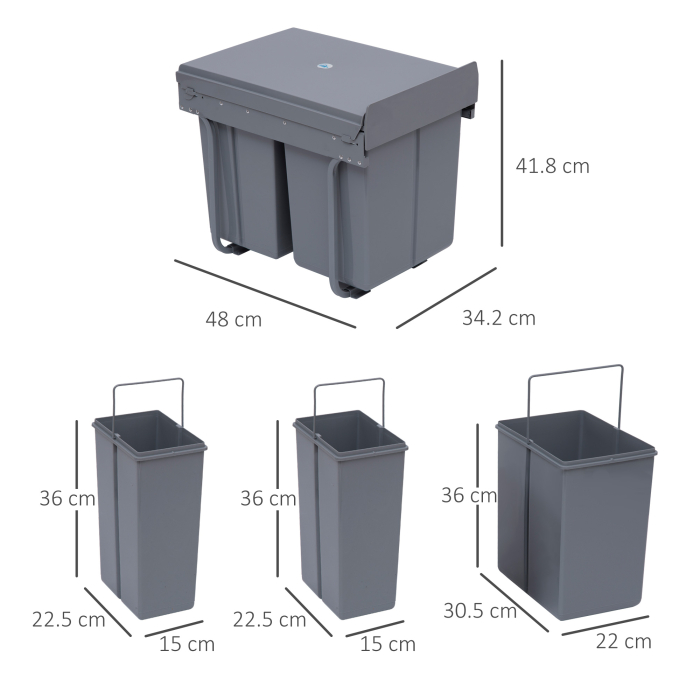  Cos Gunoi Ecologic 40L - 3 Compartimente Separate, Gri [3]