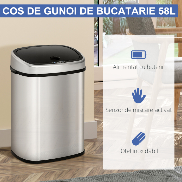  Cos Gunoi Inox - 58 L, Cu Senzor pentru Deschidere Automata [4]