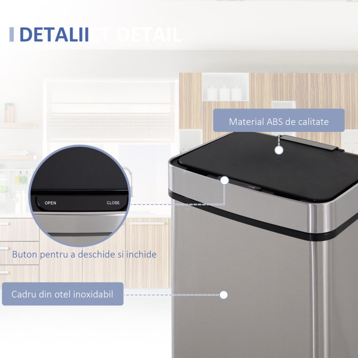  Cos Gunoi Inteligent 72 L - Inox, 3 Compartimente & Senzor [7]