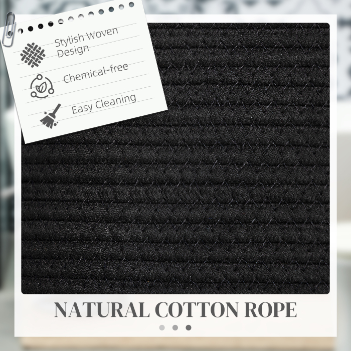  Cos pentru rufe de 88L portabil si pliabil cu manere din bumbac natural, Ø56x35.5 cm, negru [4]