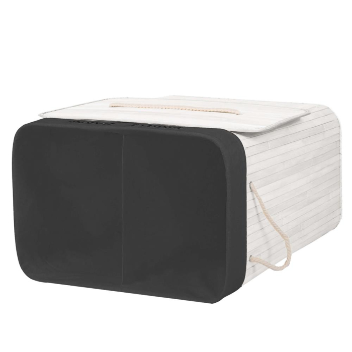 Cos pentru rufe din bambus, pliabil, cu 2 compartimente, volum 105 L, 63x52x33 cm, alb si gri inchis [10]