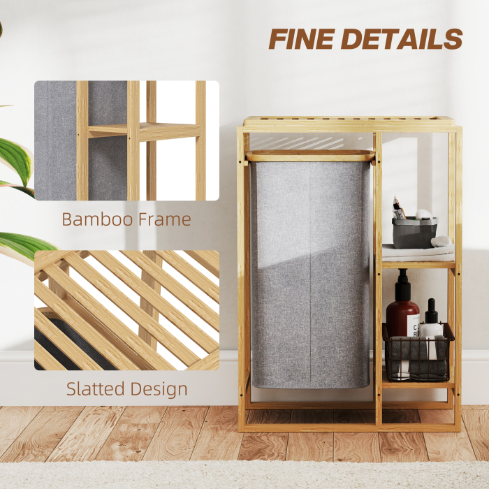  Cos Portabil Rufe cu Sac & Raft Bambus 50×32×70 cm - Gri [6]