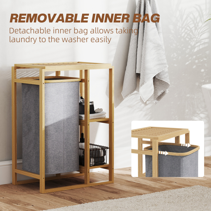  Cos Portabil Rufe cu Sac & Raft Bambus 50×32×70 cm - Gri [5]