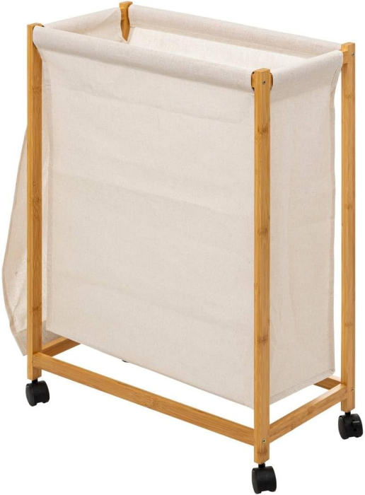 Cos rufe 5Five Bambou pe roti, cadru bambus, 52 litri, 55x28x80 cm, bej [2]