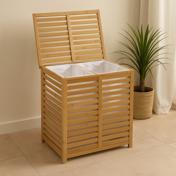 Cos rufe 5Five Sicela din bambus, 2 compartimente, capacitate 100L, 58x40x60 cm, natur [7]