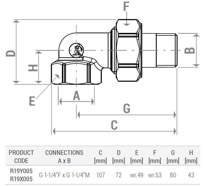Cot alama 90 grade Giacomini R19Y005, filet interior / exterior 1", 3 piese pentru instalatii HVAC, sanitare si solare [2]